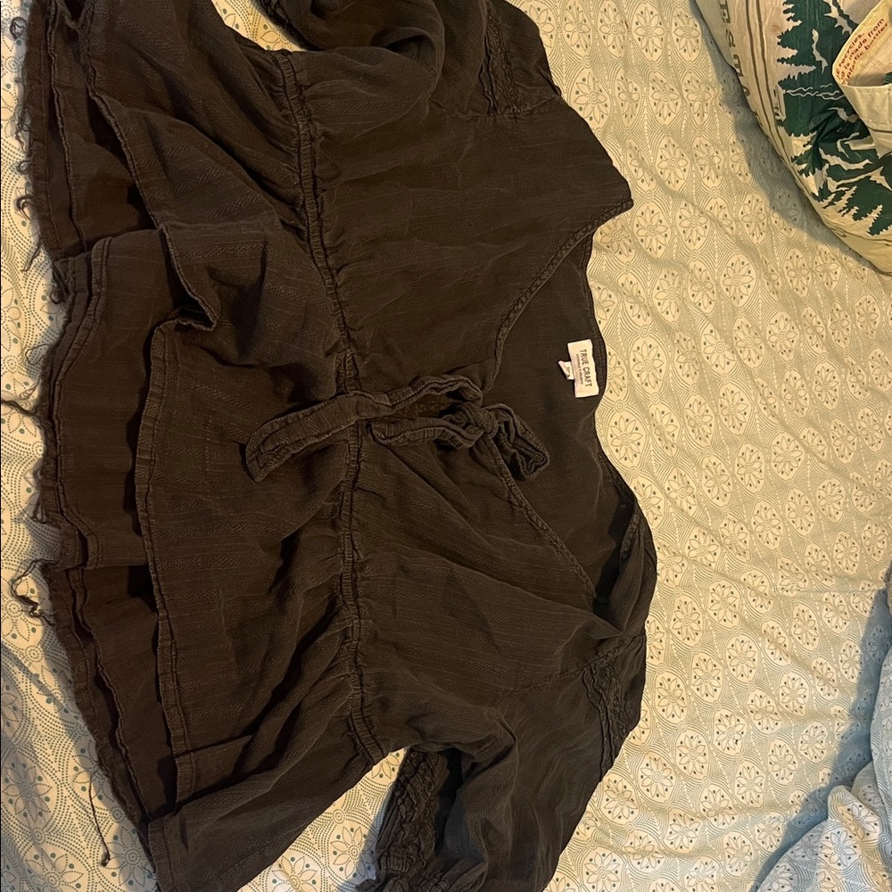 Black Boho Peasant Blouse with Ties